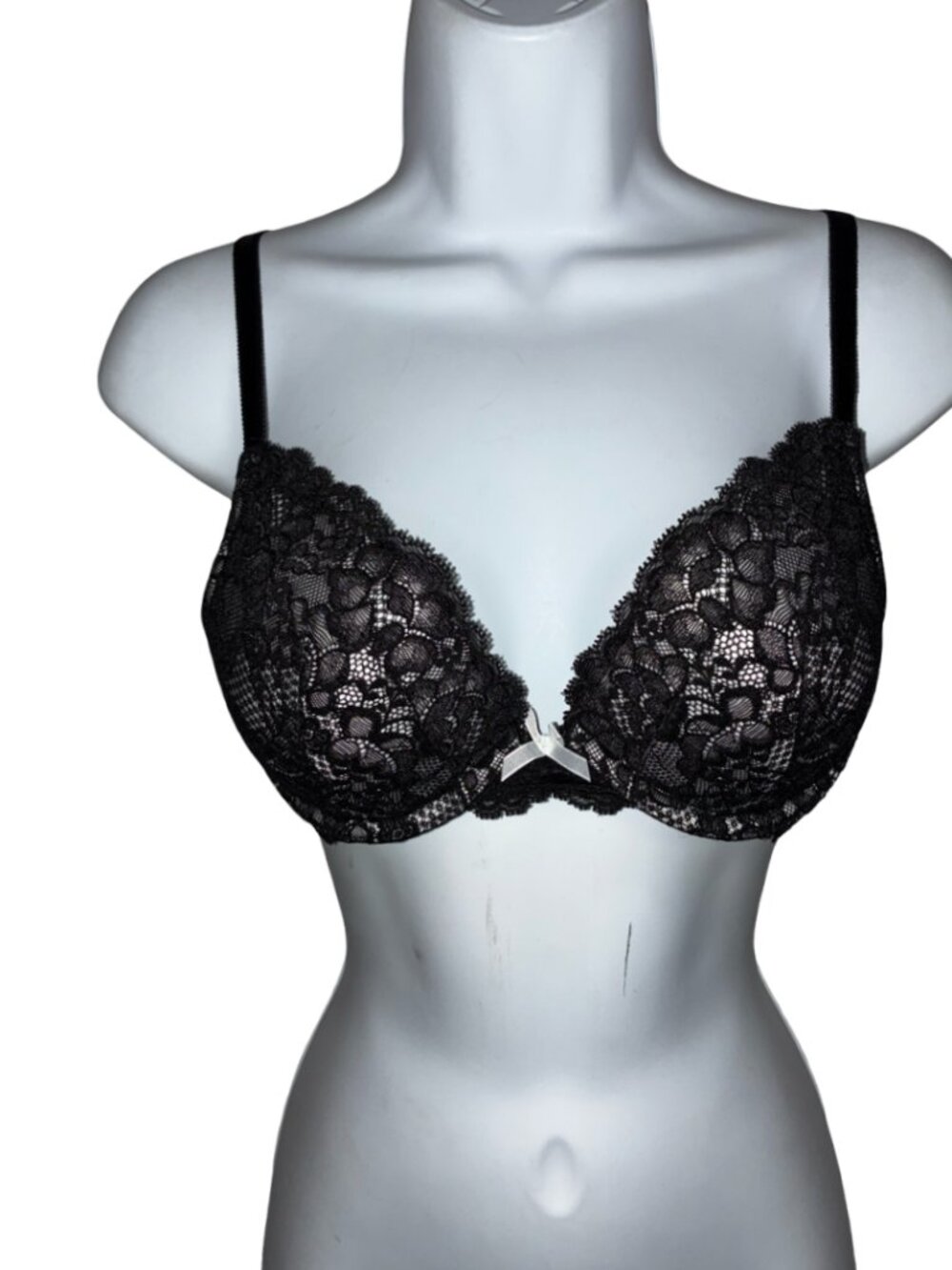 34B*Victoria's Secret*Dream Angels Black/Nude Lacy Push-Up Bra